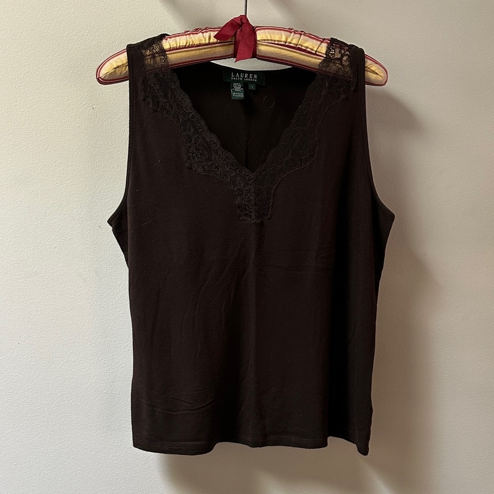 Lauren Ralph Lauren Brown Lace Trim Tank Top